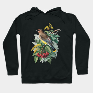 Cedar Waxwing with Berries and Leaves Hoodie
