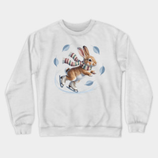 Ice Skating Bunny in Striped Scarf Crewneck Sweatshirt