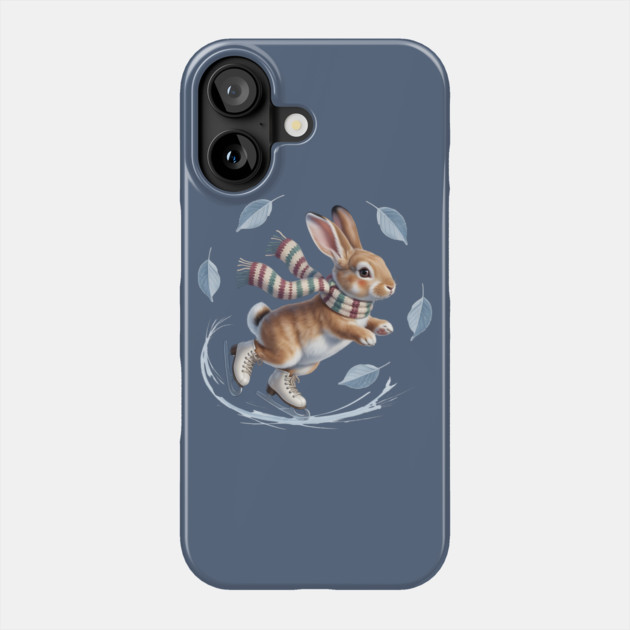 Ice Skating Bunny in Striped Scarf Phone Case by BirdsnStuff