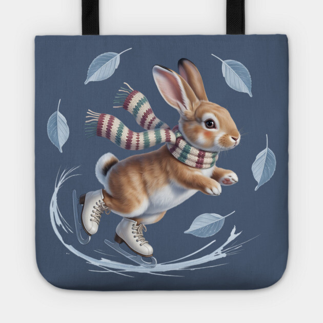 Ice Skating Bunny in Striped Scarf Tote by BirdsnStuff