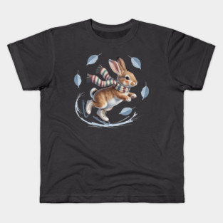 Ice Skating Bunny in Striped Scarf Kids T-Shirt