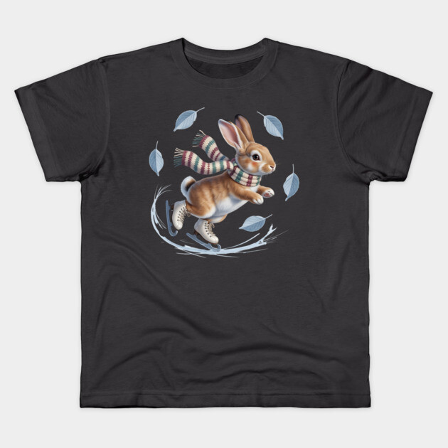 Ice Skating Bunny in Striped Scarf Kids T-Shirt by BirdsnStuff