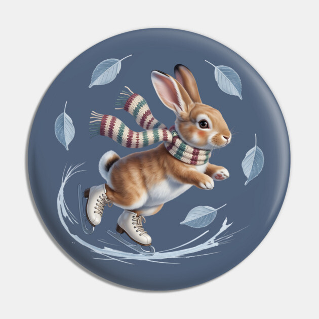 Ice Skating Bunny in Striped Scarf Pin by BirdsnStuff