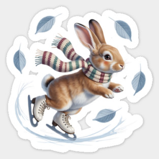 Ice Skating Bunny in Striped Scarf Sticker