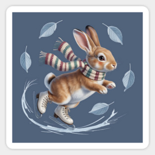 Ice Skating Bunny in Striped Scarf Magnet