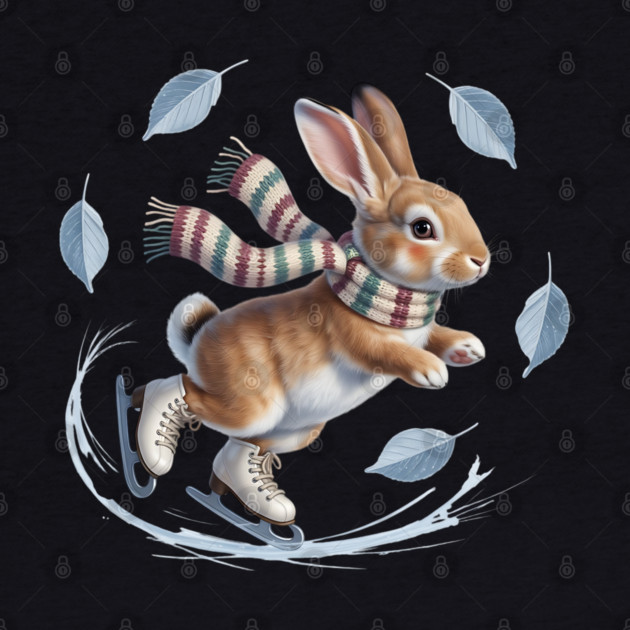 Ice Skating Bunny in Striped Scarf by BirdsnStuff