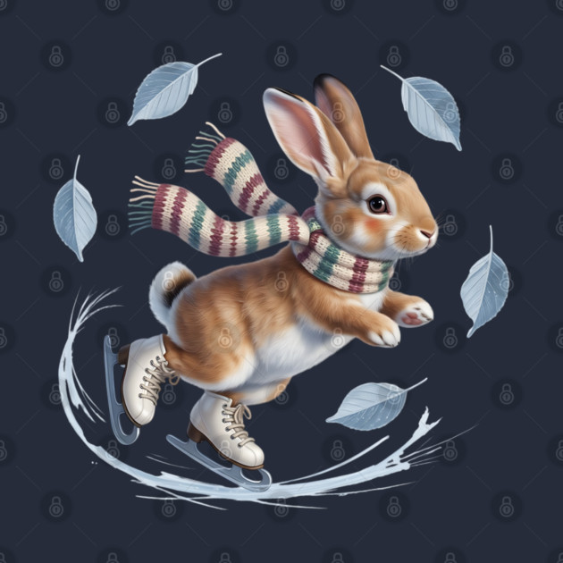 Ice Skating Bunny in Striped Scarf by BirdsnStuff