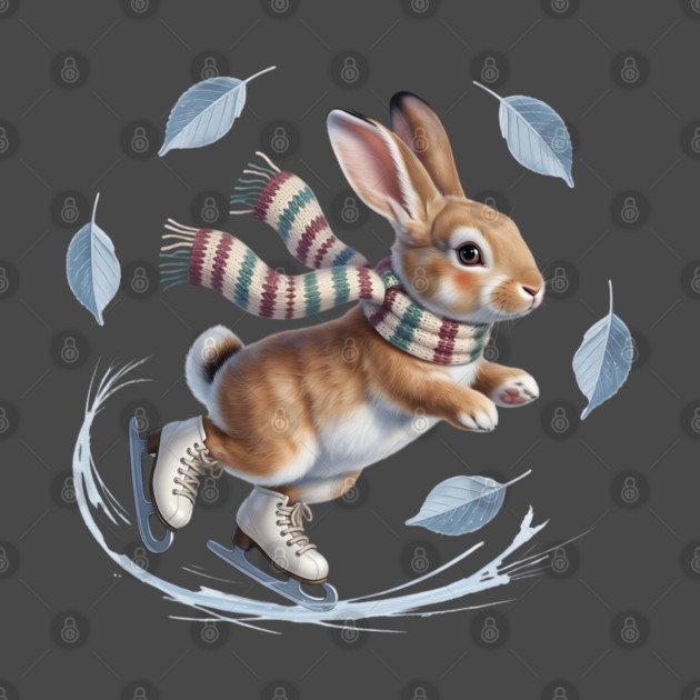 Ice Skating Bunny in Striped Scarf by BirdsnStuff