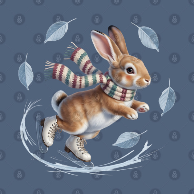 Ice Skating Bunny in Striped Scarf by BirdsnStuff