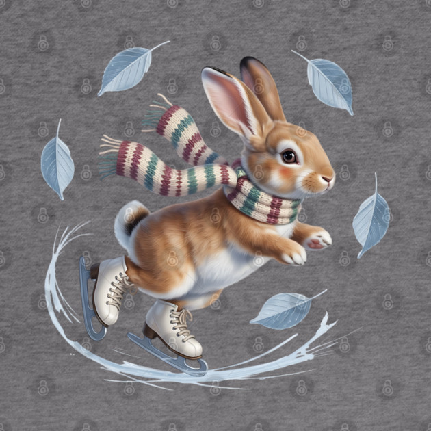 Ice Skating Bunny in Striped Scarf by BirdsnStuff