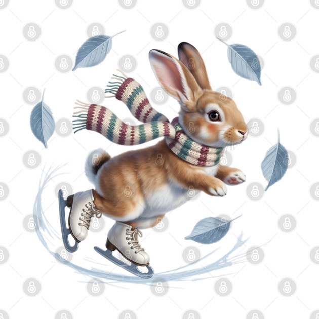 Ice Skating Bunny in Striped Scarf by BirdsnStuff