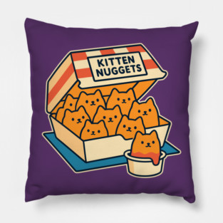 Kitten Nuggets Funny Cartoon Cat Food Parody Pillow