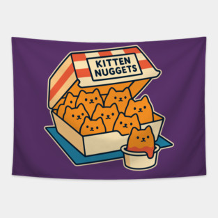Kitten Nuggets Funny Cartoon Cat Food Parody Tapestry