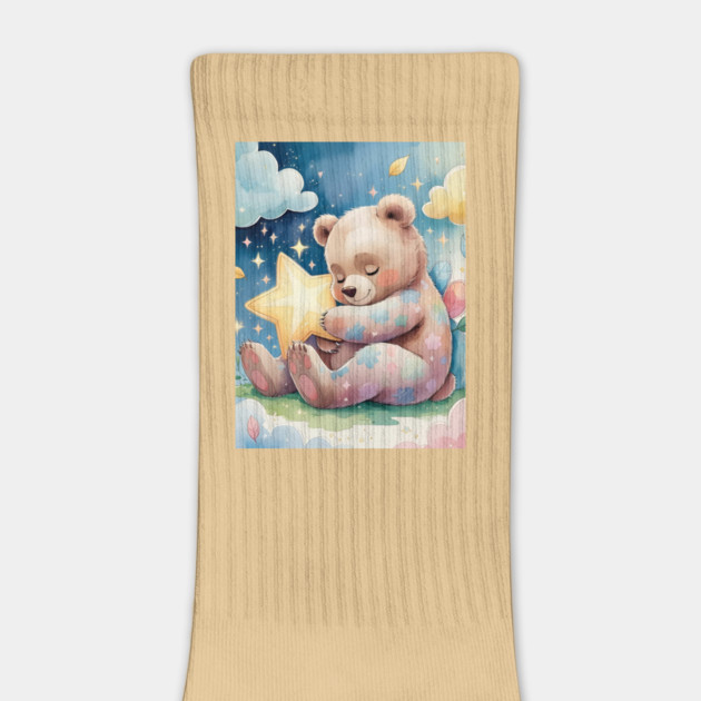 Whimsical Baby Bear & Star Pillow – Pastel Watercolor Nursery Design | Cozy Animal Print by Anne Lee