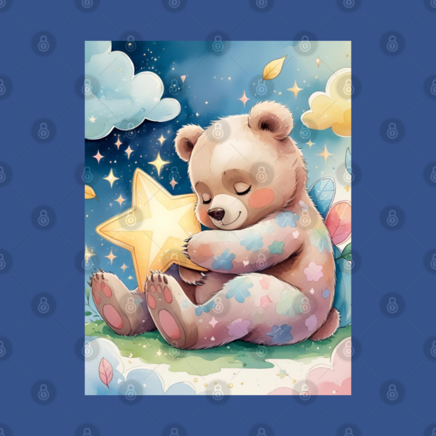 Whimsical Baby Bear & Star Pillow – Pastel Watercolor Nursery Design | Cozy Animal Print by Anne Lee