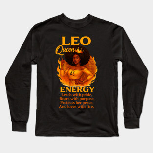 Leo Queen Energy – Black Woman Zodiac Shirt Long Sleeve T-Shirt