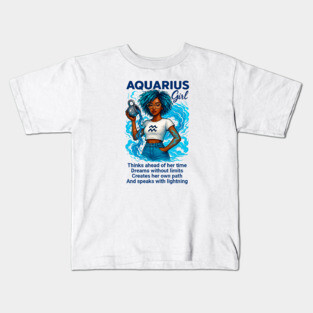 Aquarius Girl – Afro Cosmic Zodiac Kids T-Shirt