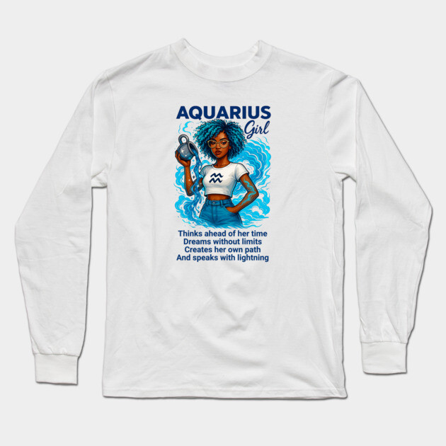 Aquarius Girl – Afro Cosmic Zodiac Long Sleeve T-Shirt by UrbanLifeApparel