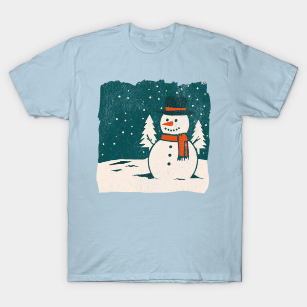 Vintage Snowman in a Winter Forest T-Shirt by DonWillisJrArt