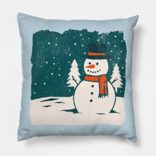 Vintage Snowman in a Winter Forest Pillow