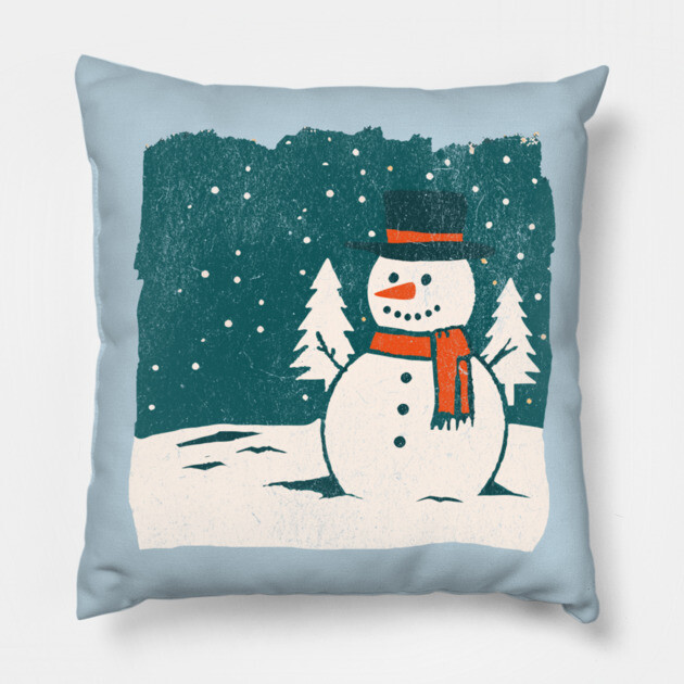 Vintage Snowman in a Winter Forest Pillow by DonWillisJrArt