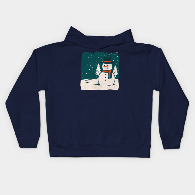 Vintage Snowman in a Winter Forest Kids Hoodie by DonWillisJrArt
