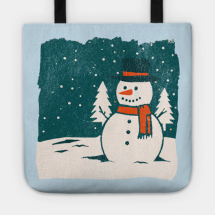 Vintage Snowman in a Winter Forest Tote
