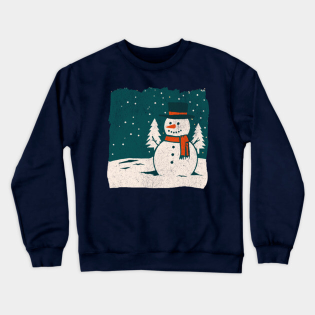 Vintage Snowman in a Winter Forest Crewneck Sweatshirt by DonWillisJrArt