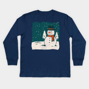 Vintage Snowman in a Winter Forest Kids Long Sleeve T-Shirt