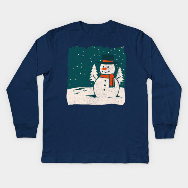 Vintage Snowman in a Winter Forest Kids Long Sleeve T-Shirt by DonWillisJrArt