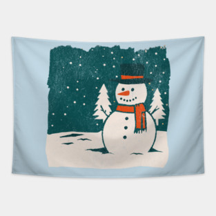 Vintage Snowman in a Winter Forest Tapestry