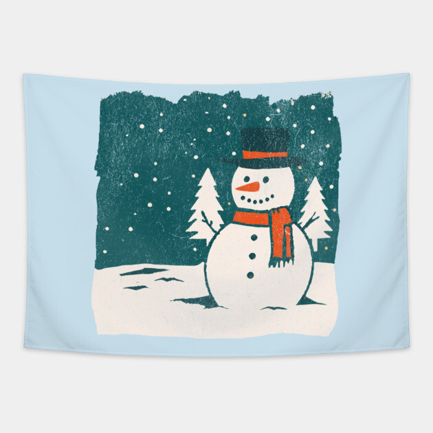 Vintage Snowman in a Winter Forest Tapestry by DonWillisJrArt