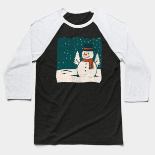 Vintage Snowman in a Winter Forest Baseball T-Shirt