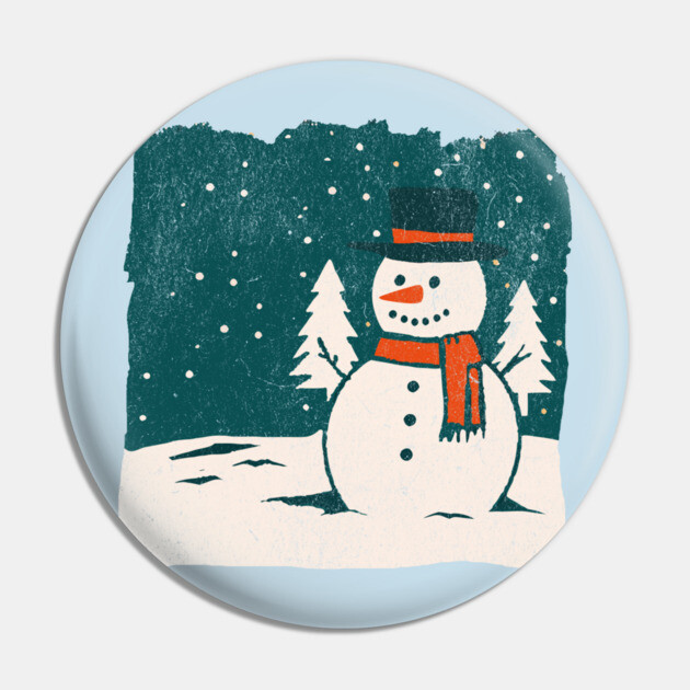 Vintage Snowman in a Winter Forest Pin by DonWillisJrArt