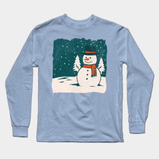 Vintage Snowman in a Winter Forest Long Sleeve T-Shirt