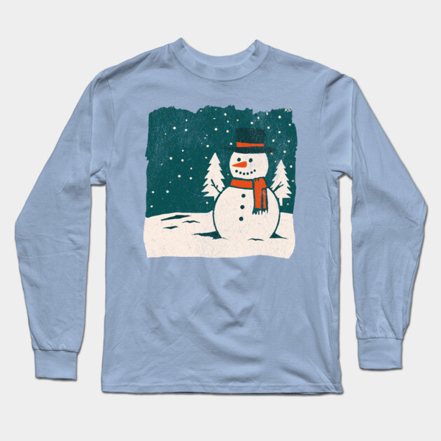 Vintage Snowman in a Winter Forest Long Sleeve T-Shirt by DonWillisJrArt