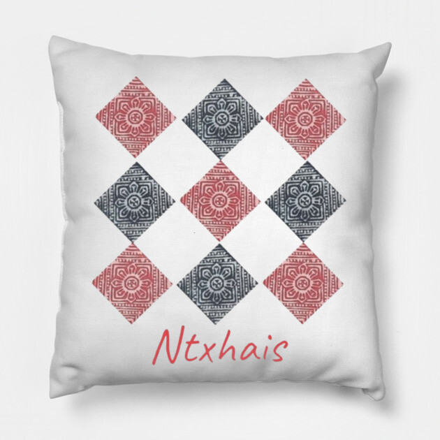 Ntxhais – Blossoming Hmong Beauty in Pattern Pillow by Pimcolle