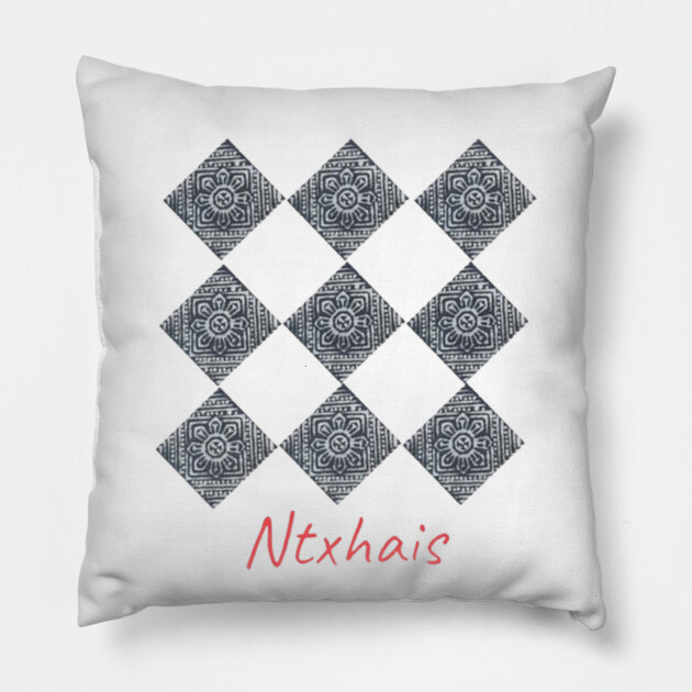 Ntxhais – Blossoming Hmong Beauty in Pattern Pillow by Pimcolle