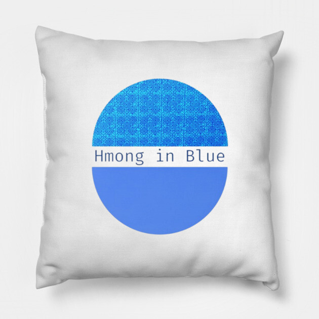 Hmong in Blue – Modern Minimalism Meets Tribal Heritage Pillow by Pimcolle