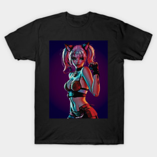 "Roxy Q" Neon Catgirl Rebel – Edgy Anime Warrior Graphic T-Shirt