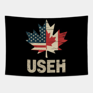 Half Canadian Half American Flag Leaf USEH Funny USA Canada Tapestry