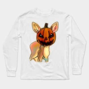 Deer with Jack-o’-Lantern Hat – Cute Halloween Animal Design Long Sleeve T-Shirt