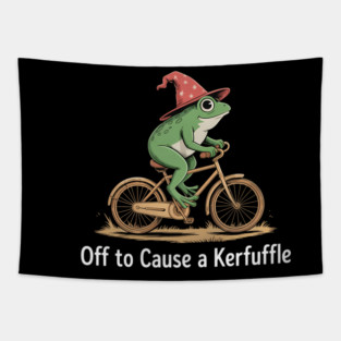 Off To Cause A Kerfuffle Frog Funny Frog Meme Tapestry
