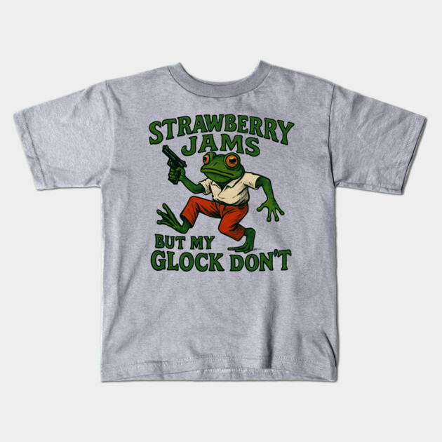 Strawberry-Jams-But-My-Glock-Don’t-Frog Kids T-Shirt by Creatifly Graphic Tees