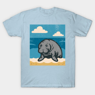 Beachside Manatee – Cute Cartoon Sea Cow Illustration T-Shirt