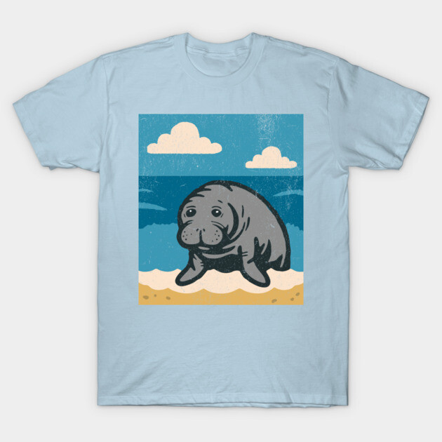 Beachside Manatee – Cute Cartoon Sea Cow Illustration T-Shirt by DonWillisJrArt