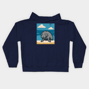 Beachside Manatee – Cute Cartoon Sea Cow Illustration Kids Hoodie
