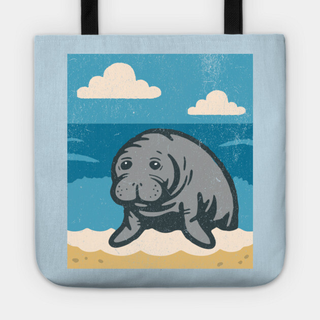 Beachside Manatee – Cute Cartoon Sea Cow Illustration Tote by DonWillisJrArt