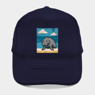 Beachside Manatee – Cute Cartoon Sea Cow Illustration Hat