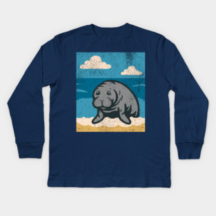 Beachside Manatee – Cute Cartoon Sea Cow Illustration Kids Long Sleeve T-Shirt